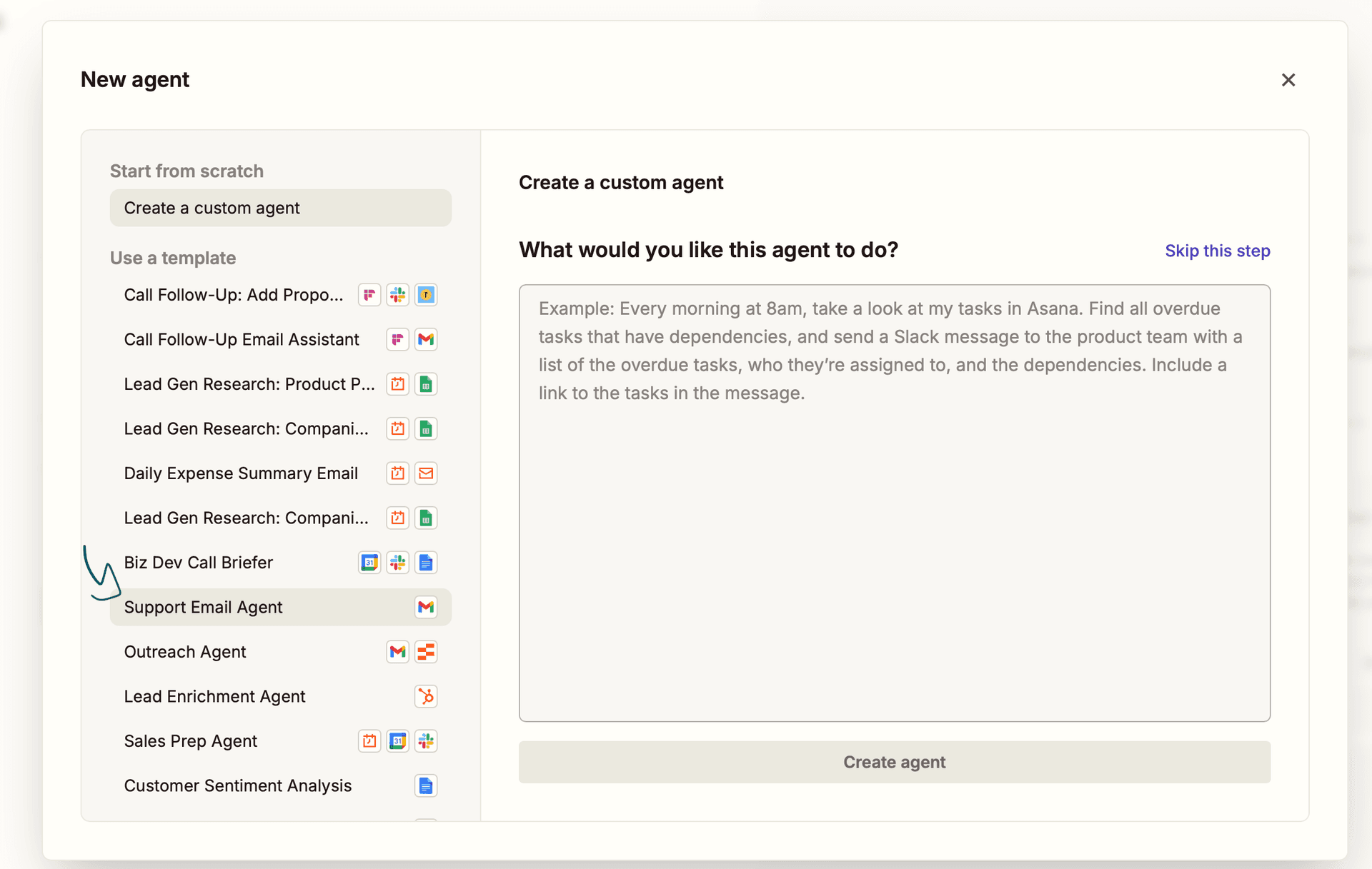 Zapier agent instructions panel
